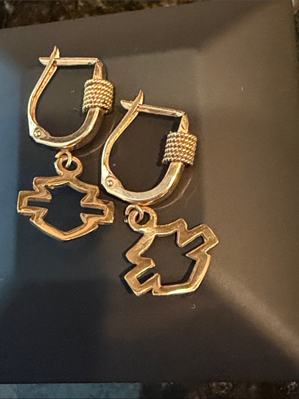 10k gold Dangle Hoop Earrings with Starburst Charms